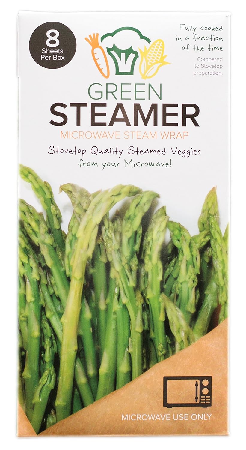 Green Steamer Microwave Steam Wrap, Stovetop Quality Steamed Vegetables From Your Microwave, Made From Food Safe, Biodegradable, Recyclable Paper From Sustainable Forests, 8 Sheets Per Box (Set of 1)