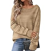Zeagoo Womens Sweaters Cute Long Sleeve Off The Shoulder Pullover Tops Hollow Out Crochet Dressy Casual Outfits