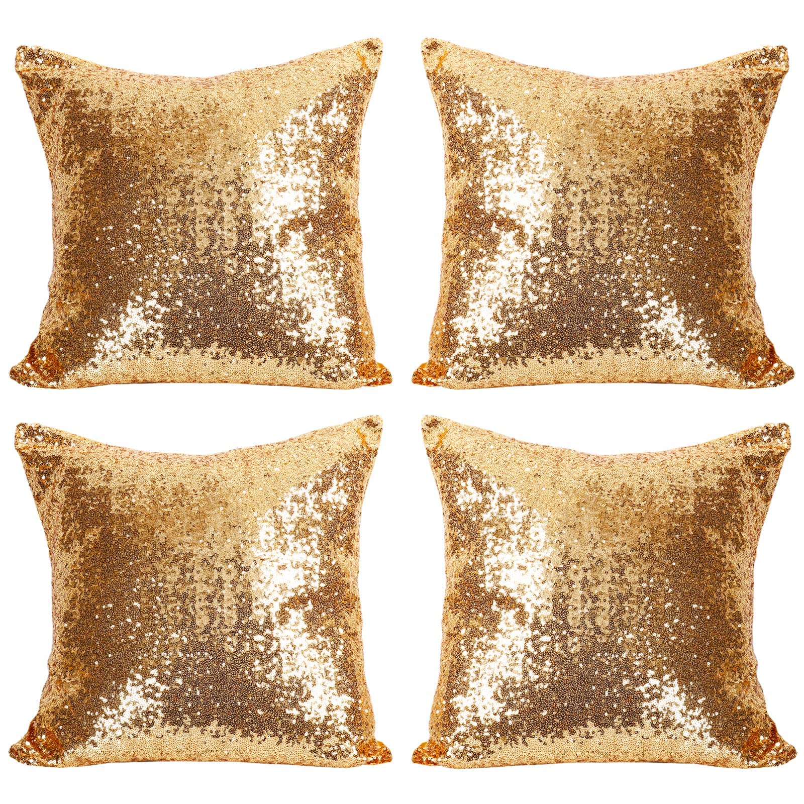 Photo 1 of Gold Sequin Pillow Covers Set of 4-18x18 Inches Shiny Luxury Decorative Cushion Cases with Hidden Zipper Design for Home Décor - Perfect for Sofa, Bed, Living Room, and Party