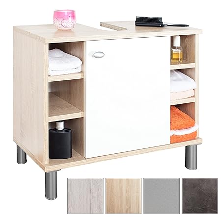 RICOO Waschbeckenunterschrank Klein 60cm Breit Unterschrank Badezimmer WM100-ES-W Höhenverstellbar Badschrank mit Ablage Rega