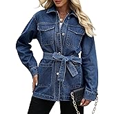 Skirt BL Jean Jacket Women With Belt Mid Long Oversized Denim Jacket for Women With Pocket Long Sleeve Jean Coat Trendy