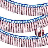 3Pack 30ft 4th of July Decorations Banner USA Stars Foil Fringe Garland Tinsel Streamers Red White and Blue Flag for Independent Memorial Veterans Day Patriotic Party Indoor Outdoor Decorations