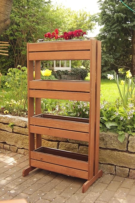 Soporte vertical de madera para plantas con 4 maceteros de ...