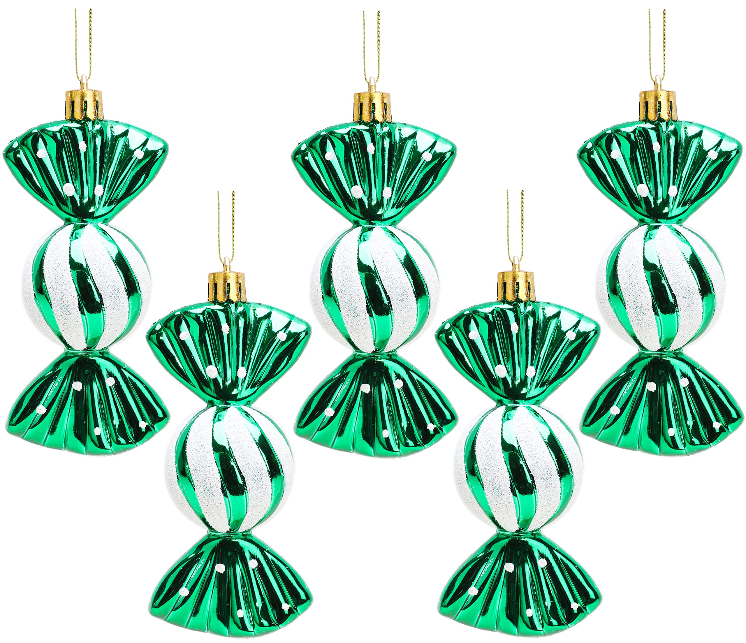 Christmas Concepts® Pack of 5-110mm Large Sweet Shaped Baubles - Shiny & Glitter Decorated - Christmas Baubles (Emerald Green)