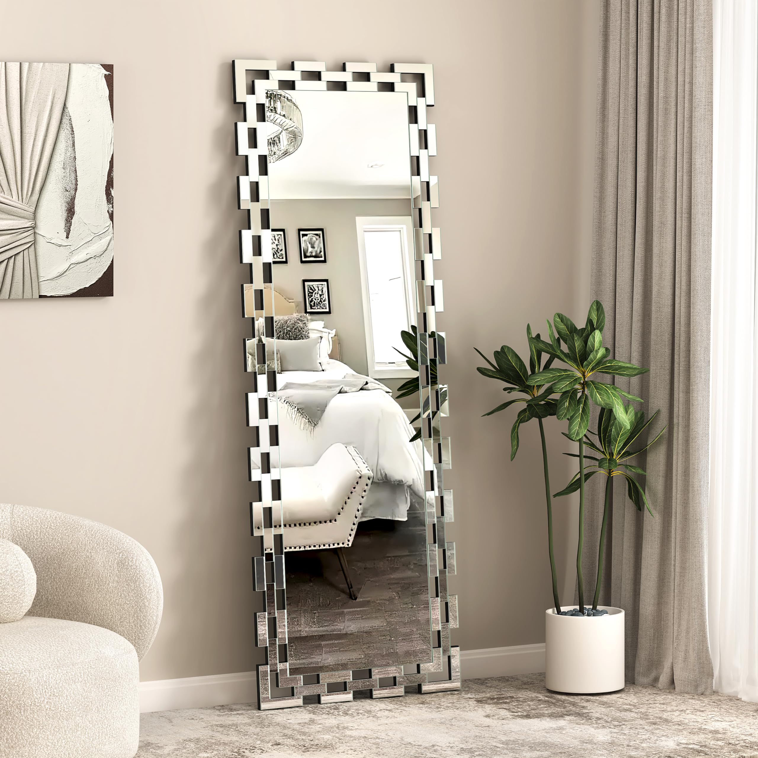 Photo 1 of JACUKO Wall Mirror Decorative - 21 * 63 Inches Large Rectangular Full Length Mirror for Living Room, Modern Accent Glass Wall Mirror for Bedroom, Office