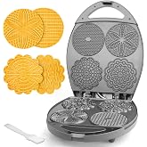 Baker's Friend Multi Pizzelle Maker Electric, Stroopwafel Iron, 4 x 4.5'' Pizzelle Waffle Cookies Maker with Temperature Control, Ideal for Holidays, Parties &amp; More, Great Choice for Gift, Graphite