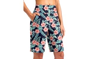 Viodia Women's 11" Long Swim Board Shorts Knee Length Beach Swimming Shorts High Waisted Modest Swimsuits with Pockets