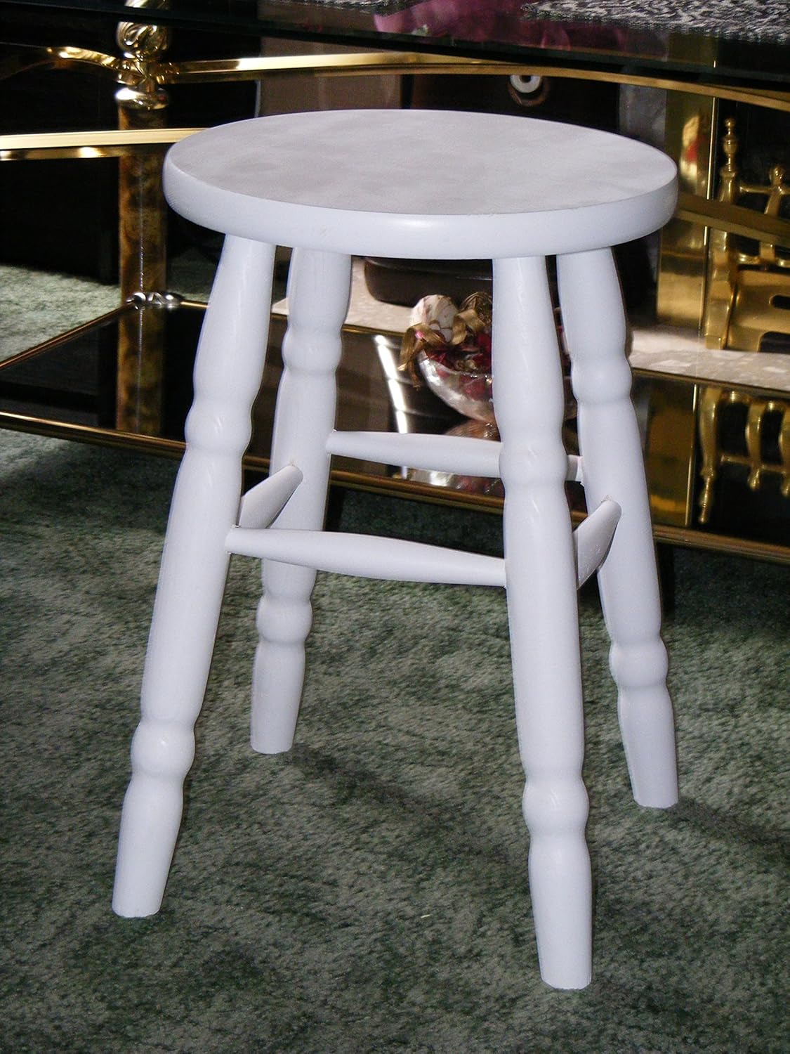Wooden stool natural solid pine round 46 cm white Amazon.co.uk