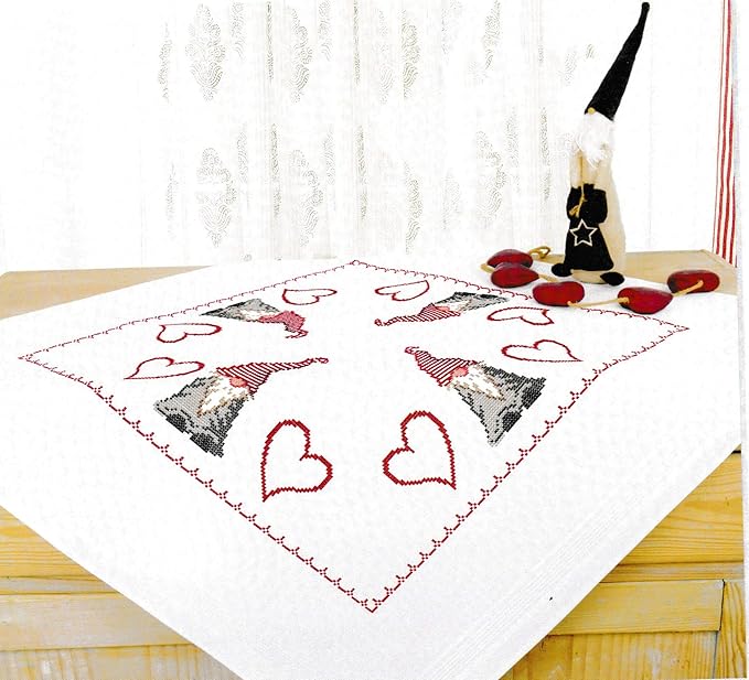 Printed Stamped Cross Stitch Tablecloth Kit for Embroidery (Gnome 8056