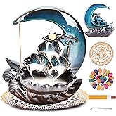 Zvaiuk New Moon Backflow Incense Holder, Ceramic Hand-Made Incense Fountain Burner with 100 Backflow Incense Cones，Fragrance Incense Stick，Mat，Aromatherapy Home Decoration