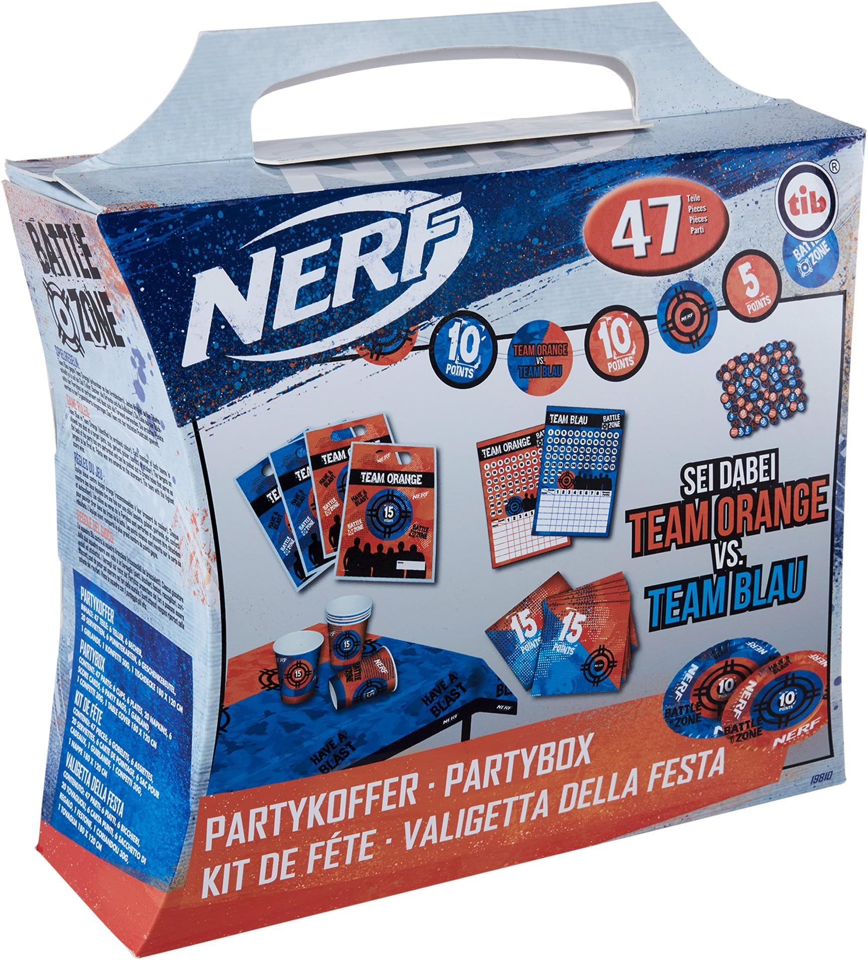 tib 19810 Nerf Party Suitcase Set of 47 Pieces, Multicolour, One Size