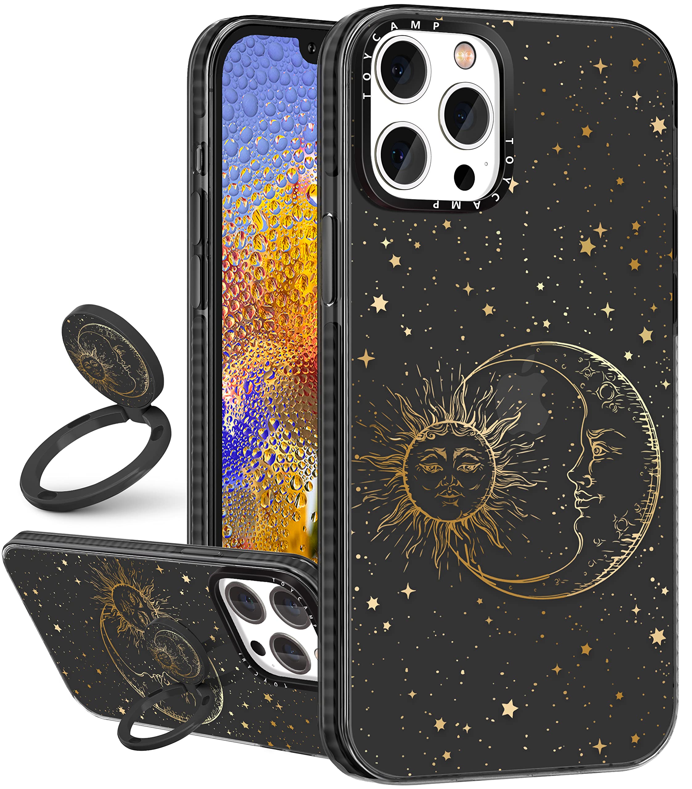 Photo 1 of Toycamp for iPhone 11 Pro Case, Sun Moon Stars Design for Women Mens Girls Boys Teens Cool Fantasy Glitter Print Case with Ring Kickstand Cover for iPhone 11 Pro (5.8 Inch), Black