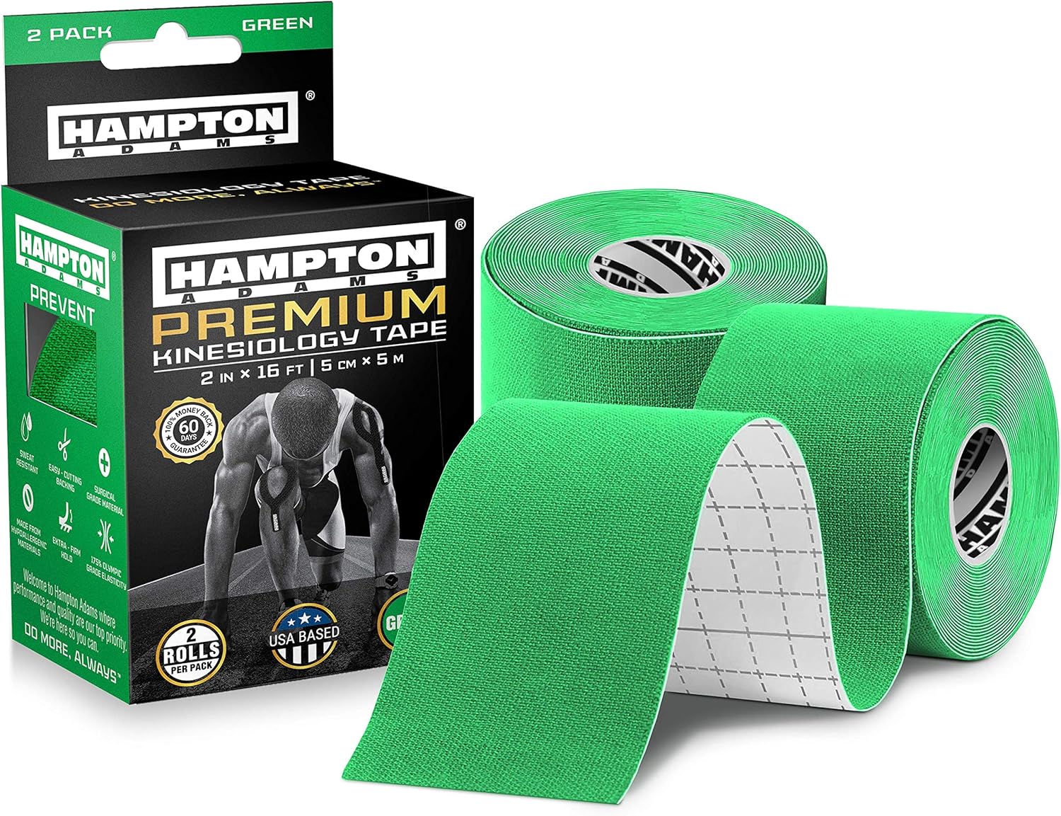 (2 Pack) Kinesiology Tape for Physical Therapy Sports Athletes – Latex Free Elastic, 16ft Water Resistant Kinetic Uncut Kinesio Tape for Knee Pain, Elbow & Shoulder Muscle - Black: Health & Personal Care
