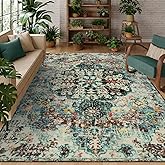 Lahome Boho 8x10 Rugs for Living Room, Teal Washable Rugs for Bedroom Aesthetic Large Dining Room Rug, Large Bohemian Printed Non-Slip Low Pile Throw Playroom Carpet for Kids Room Nursery Office