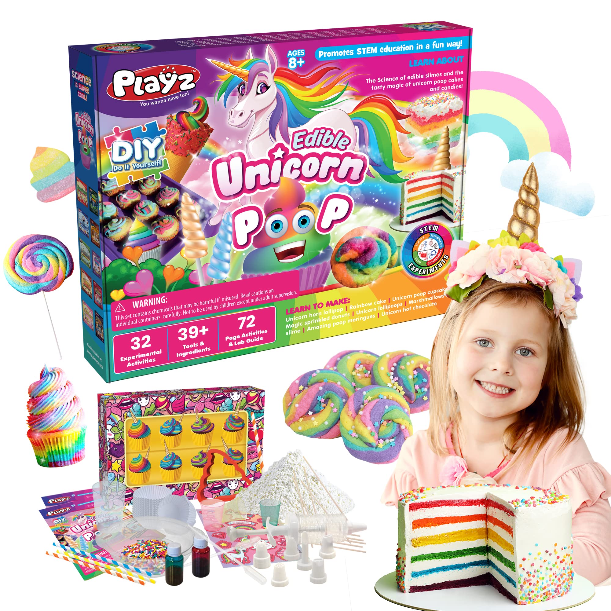 Playz Unicorn Poop Candy Making Science Kit for Kids Ages 8-12 Years Old - Food Science Chemistry Kid Science Kit with 32 Experiments to Make Chocolates, Educational Science Kits for Boy & Girls