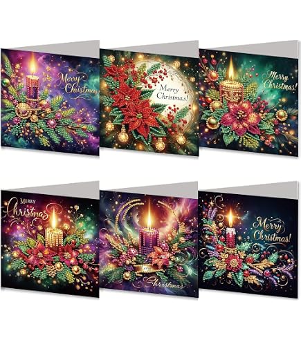 Kit 6 Cartes De Noël à Peindre Aux Diamants 5D - DIY Avec Enveloppes Et Outils