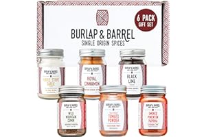 Burlap & Barrel 6-Pack Spice Gift Set – 6 Full-Size Jars of Favorite Spices for the Curious Cook – Includes Cinnamon, Garlic & More Seasonings - As Seen On Shark Tank - Kitchen Gift for Cooks