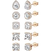 FASACCO 925 Sterling Silver Stud Earrings Large CZ Stud Earrings Fake Diamond Stud Earrings Silver Studs Set Cubic Zirconia Stud Earrings