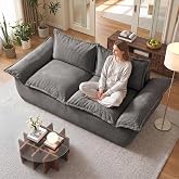 JUIKURY 55" Convertible Corduroy Sofa Bed, Boneless Foldable Loveseat Sleeper Couch, Compressed Foam Floor Sofa with Removable Cushions &amp; Pillows for Small Space Living Room