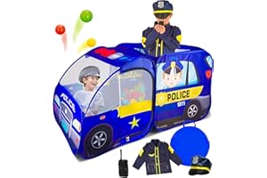 KIDDZERY Police Car Pop Up Play Tent | Siren Sound Button | Policeman Officer Costume, Police Hat & Jacket with Radio for Kids, Baby, Toddlers, Boys, Girls – Indoor Outdoor Pretend Play