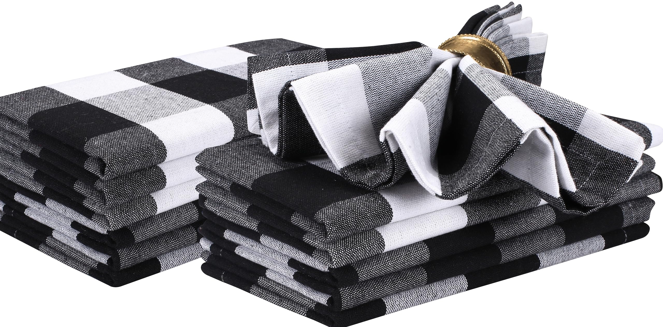Cloth Dinner napkins 12 Pack Gingham Check-Black White-Size 18x18 inch (45x45 Cms) -100% Cotton-Wedding Napkins, Christmas Napkins,Tailored with mitered corners and a generous hem-Easy care