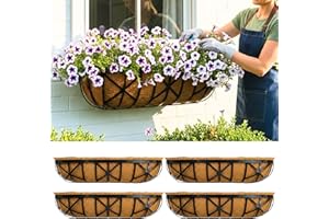 LaLaGreen 30 Inch, 4 Pack Window Boxes Planters – Black Metal Window Boxes for Outdoor Plant, Wall Mount Flower Pot with Coco