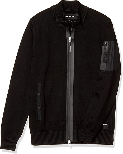 Amazon リプレイ コットン ジップアップ ニットジャケット Knitwear メンズ ブラック Eu M 日本サイズm相当 コート ジャケット 通販