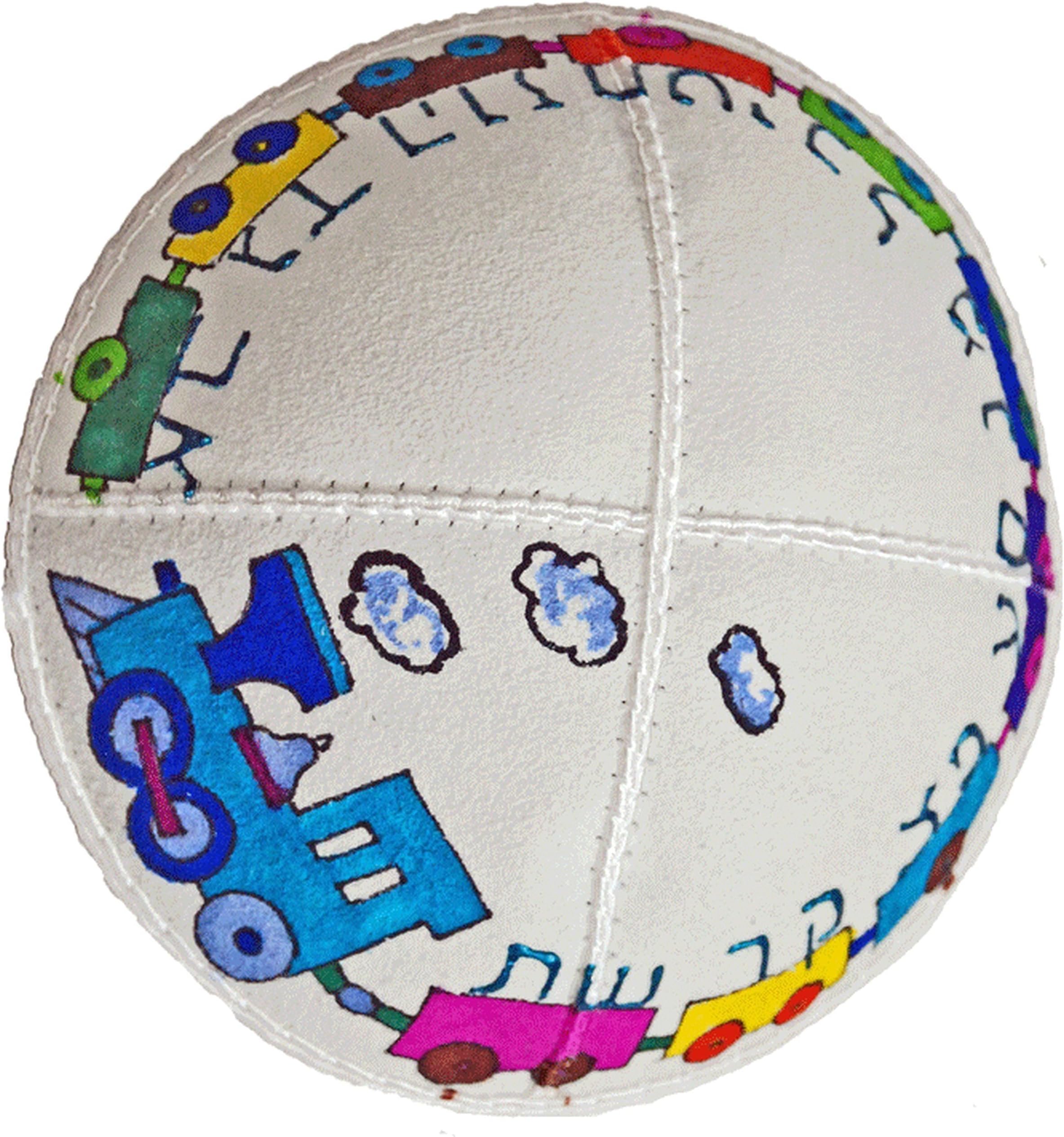Hand-painted Kippah (Yarmulke) with a Hebrew Alphabet Train