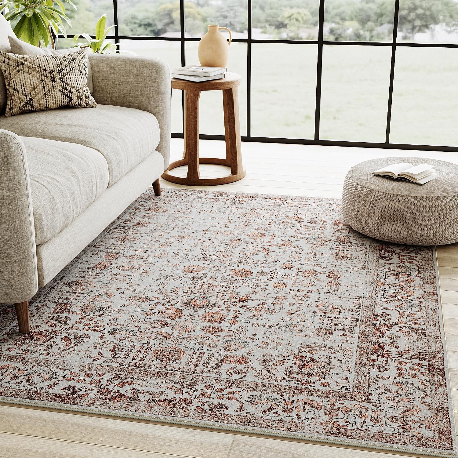 PureCozy Red Area Rug 4x6 Entryway Rug Kitchen
