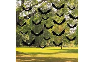 21PCS Hanging Bats Halloween Decorations - PUWUTO Large Plastic Halloween Bat Decor, 3 Different Size with Cute Eye Sticker, Halloween Outdoor Indoor Ornaments for Yard Tree Lawn Porch Party Supplies