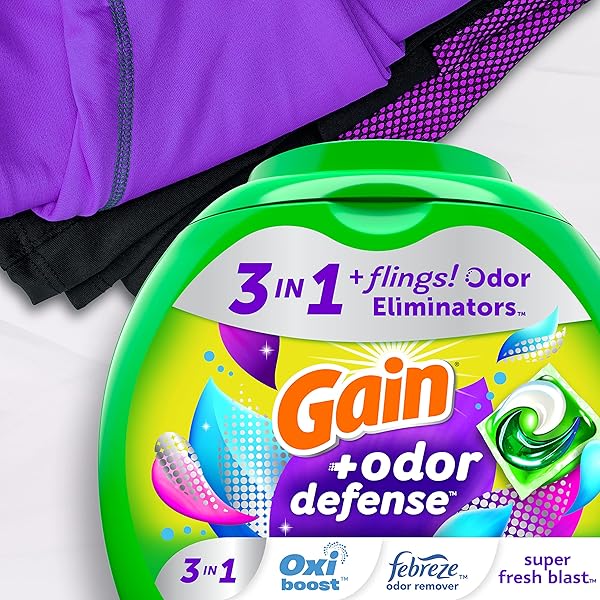 GAIN FLINGS LAUNDRY DETERGENT PACS WITH ODOR DEFENSE, 112 COUNT, SUPER FRESH BLAST SCENT, HE 3IN1 WITH FEBREZE AND OXI