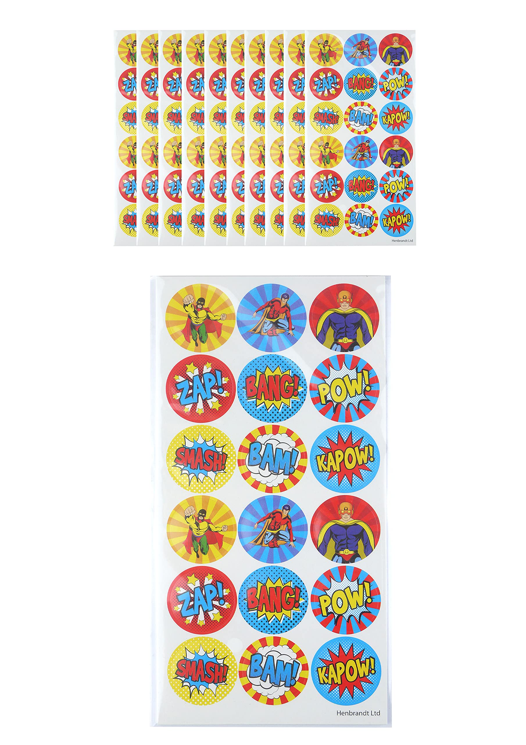 Henbrandt Large Superhero Stickers 180 Assorted Super Hero Stickers Teachers School Reward Arts and Crafts for Kids Birthday Party Bag Favours Loot Bag Fillers Lucky Dip Favours for Girls and Boys