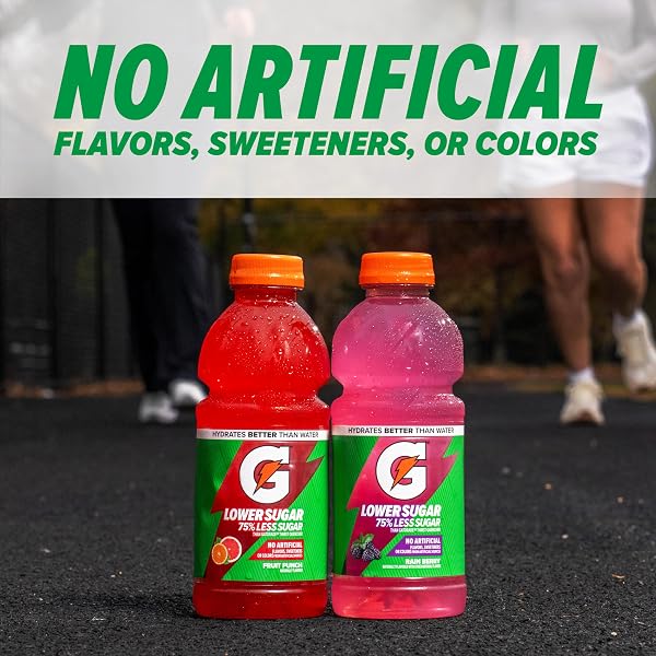 GATORADE LOWER SUGAR ELECTROLYTE SPORTS DRINK, LEMONADE, 12 FL OZ BOTTLES, (12 PACK), 75% LESS SUGAR, NO ARTIFICIAL FLAVORS, NO ARTIFICIAL SWEETENERS, NO ARTIFICIAL COLORS, HYDRATION