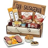 Dan the Sausageman Rainier Gourmet Gift Basket – Original & Garlic Summer Sausages, Sweet Hot Mustard, Pretzels, Almond Roca – 11-Items Holiday Snack Box