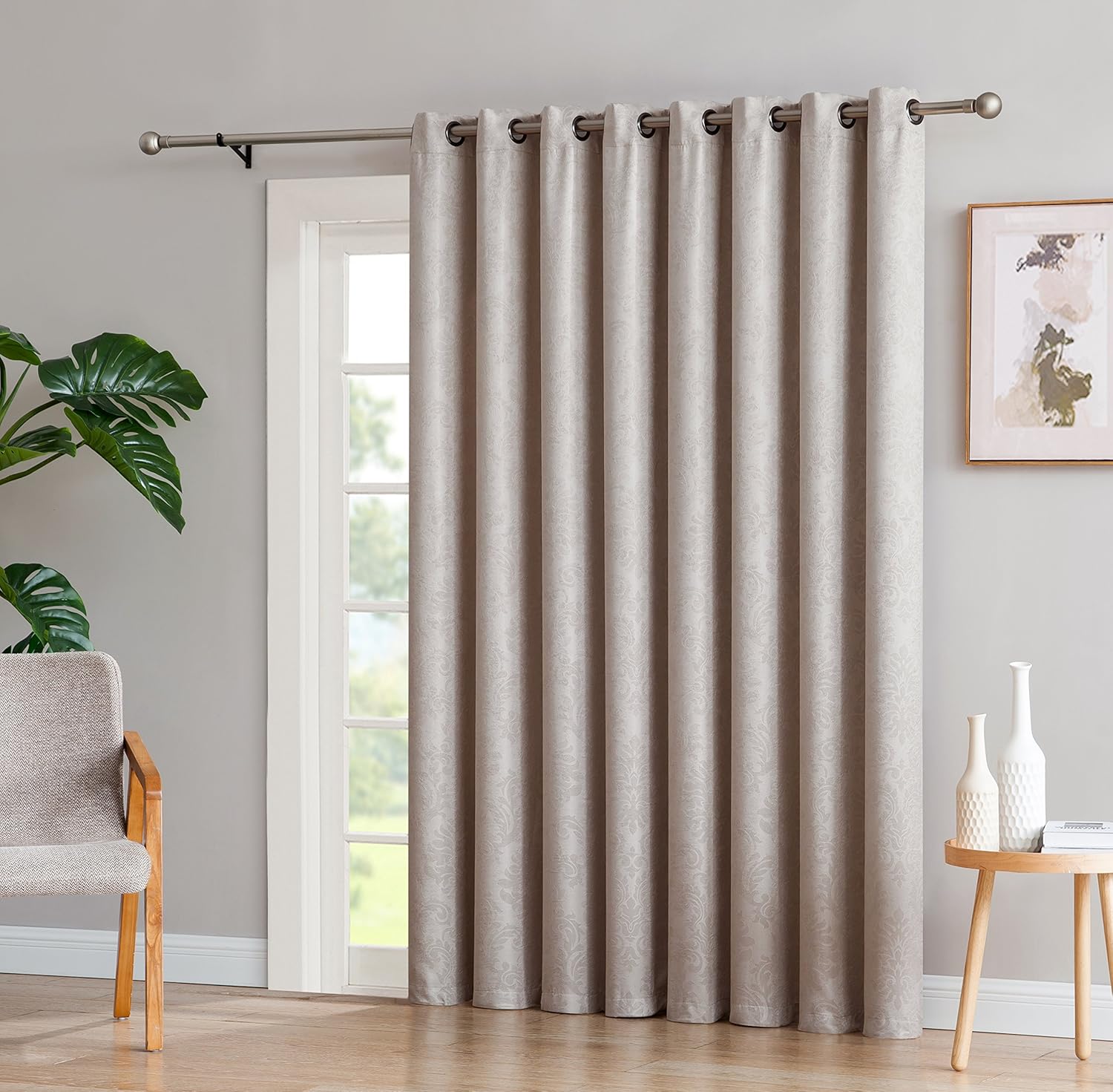 AsaTex Loretta - 1 Embossed Patio Extra Wide Curtain Panel with 16 Grommets - Thermal Weaved Blackout - Noise Reduction Fabric - Ideal for Sliding and Patio Doors (Patio 102 W x 84, Charcoal)