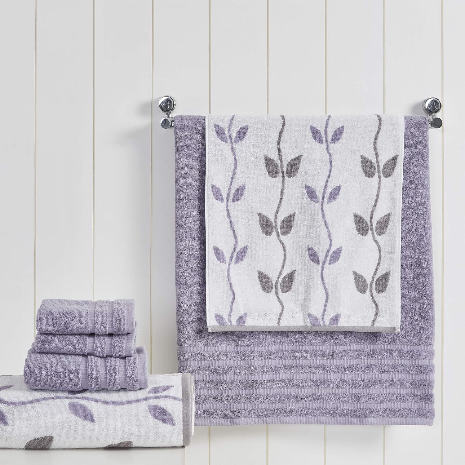 Amrapur Overseas 6-Piece Yarn Dyed Organic Vines Jacquard/Solid Ultra Soft 500GSM 100% Combed Cotton Towel Set [Grey Lavender]: Home & Kitchen