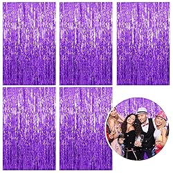 5 Pack Foil Curtain Backdrop Purple Metallic Tinsel