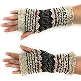 Ella Sussman Hand Knit Fingerless Winter Striped Texting Gloves Warm Wool Fleece Lined