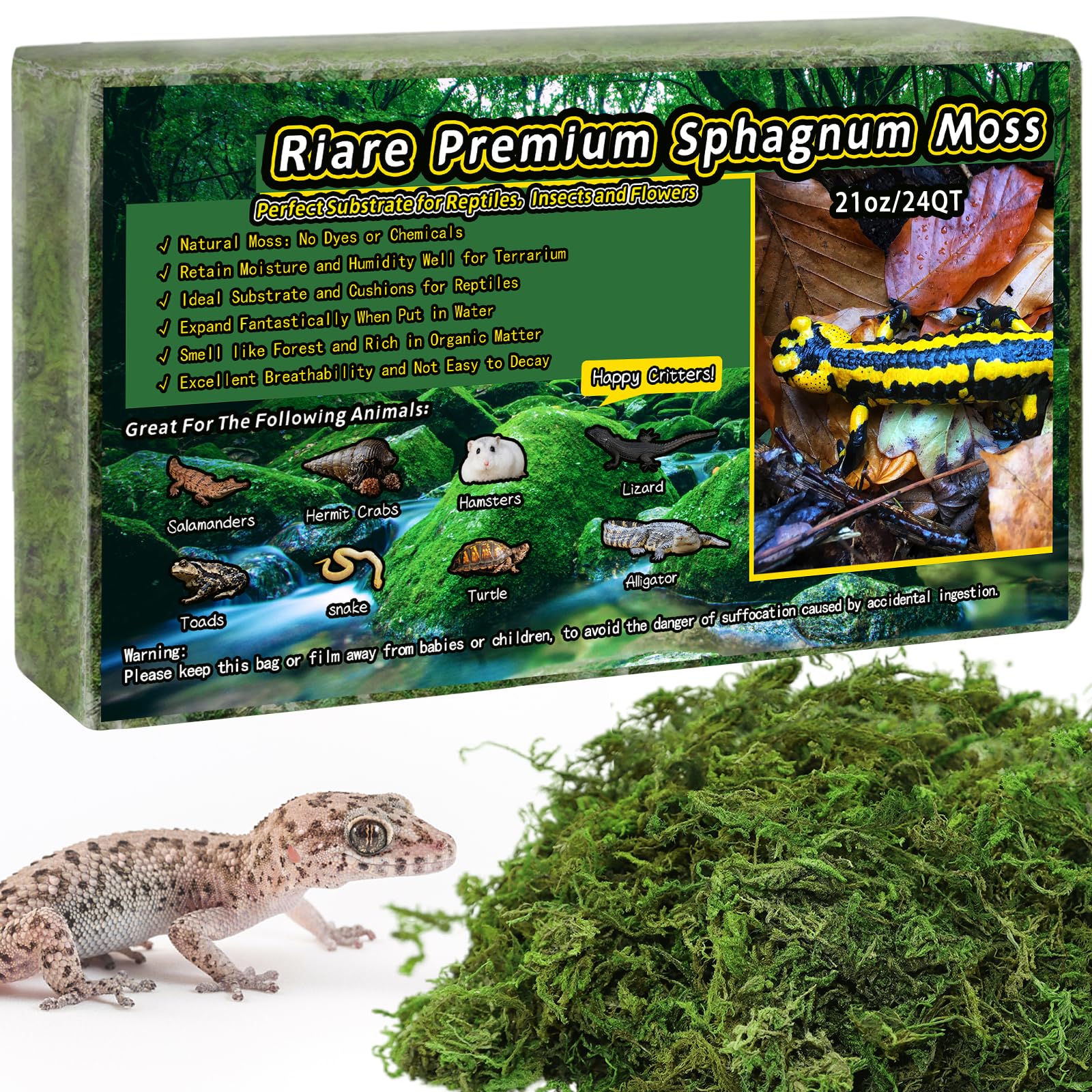 Riare 600g Natural Sphagnum Moss for Reptile,Forest Moss Reptile Substrate for Reptiles & Amphibians Snakes, Gecko, Turtles, Frogs, Leopard