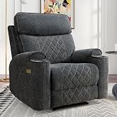 HAOMARKETS Electric Recliner Chair, Soft Fabric Power Recliners with Metal Cup Holders, Single Overstuffed Heavy Duty Reclining Sofa Chairs for Living Room Bedroom, Dark Grey