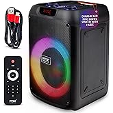 Pyle Party Speaker - 100W Bluetooth PA Karaoke Speaker with 8" Woofer, Features Echo, Bass & Treble Control, USB/SD/BT/FM Radio, MIC in, LED Lights, for Events, Home & DJ Use