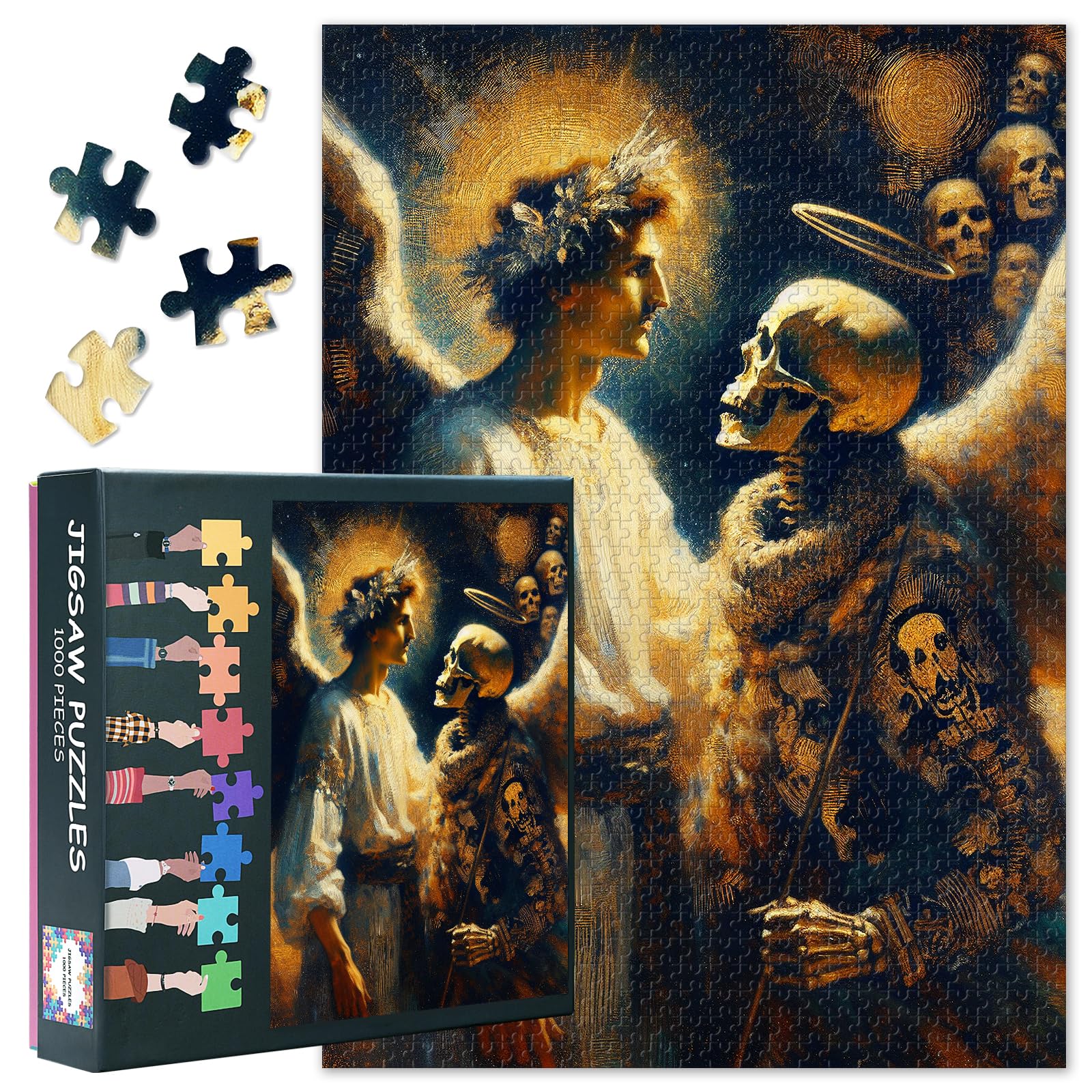 Angels and Skulls Puzzles for Adults 1000 Pieces, Life and Die Jigsaw Puzzle for Adults, Skeleton Puzzle for Adult Educational Fun Games or Toys for Elders Friends 20X27 INCH
