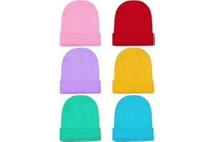 Cooraby 6 Pack Kids Winter Beanies Acrylic Knit Stretchy Beanies Caps for Boys and Girls