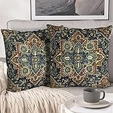 BUAEL Boho Throw Pillow Covers 20x20 inch Set of 2,Bohemian Vintage Carpet Pattern Antique Ethnic Decor Double Sided Pattern Cushion Cover Soft Pillow Case Living Sofa Room Bed Square Pillow Cover