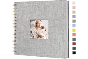 Hiwhy Scrapbook Photo Album Linen Cover, 8 x 8 Inch Hardcover Kraft White Pages Memory Book, for Travel Wedding Guest Book Christmas Baby Shower (20 Sheets/ 40 Pages,Grey)