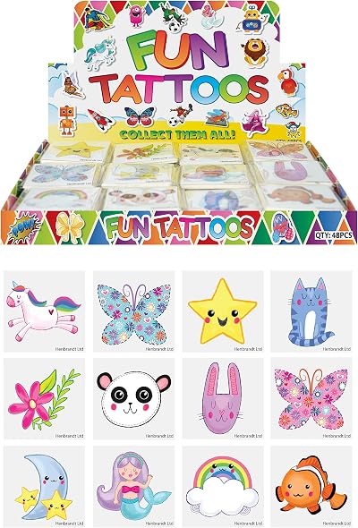 Henbrandt 24 x Cute Temporary Tattoos Children's Birthday Loot Party Bag Fillers