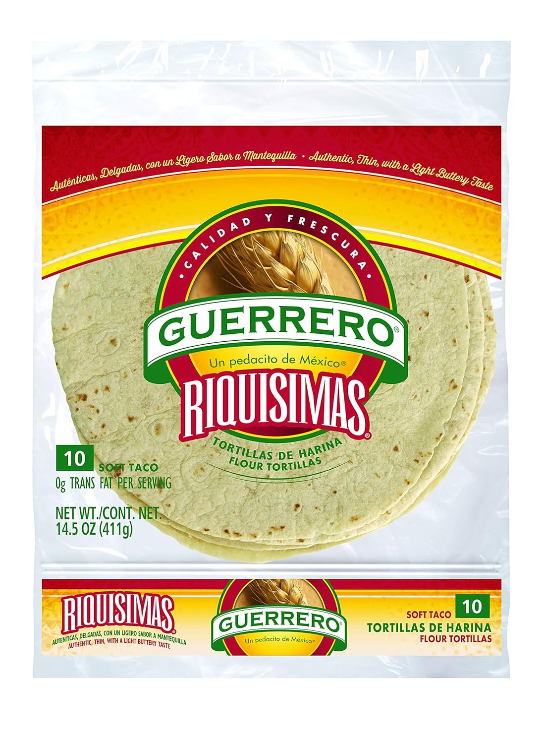 Guerrero Riquisimas Soft Taco Flour Tortillas Trans Fat Free Authentic Medium Size 10 Count Amazon Com Grocery Gourmet Food