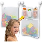 2 x Mesh Bath Toy Organizer + 8 Ultra Strong Hooks &ndash; The Perfect Bathtub Toy Holder &amp; Bathroom or Shower Caddy &ndash; These Multi-use Net Bags Make Baby Bath Toy Storage Easy &ndash; For Kids &amp; Toddlers