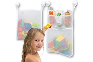 COMFYLIFE 2 x Mesh Bath Toy Organizer + 8 Ultra Strong Hooks – The Perfect Bathtub Toy Holder & Bathroom or Shower Caddy – These Multi-use Net Bags Make Baby Bath Toy Storage Easy – For Kids & Toddlers