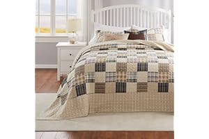 Greenland Home Oxford 100% Cotton Quilted Bedspread Set, 3-Piece Jumbo Queen, Taupe